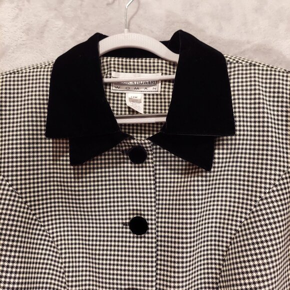 Jessica Howard Blazer Womens 14W black white plaid velvet collar buttons career - Picture 2 of 12
